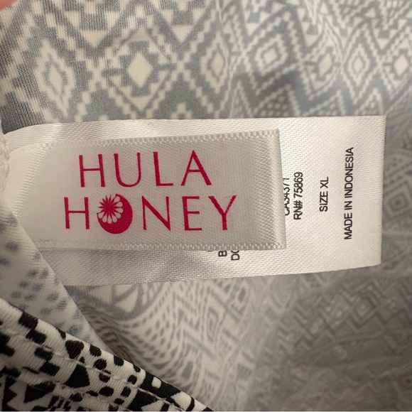 Hula Honey Black White Tribal Print Push Up Tankini Top Women XL Flowy Swim Halt - Picture 4 of 5